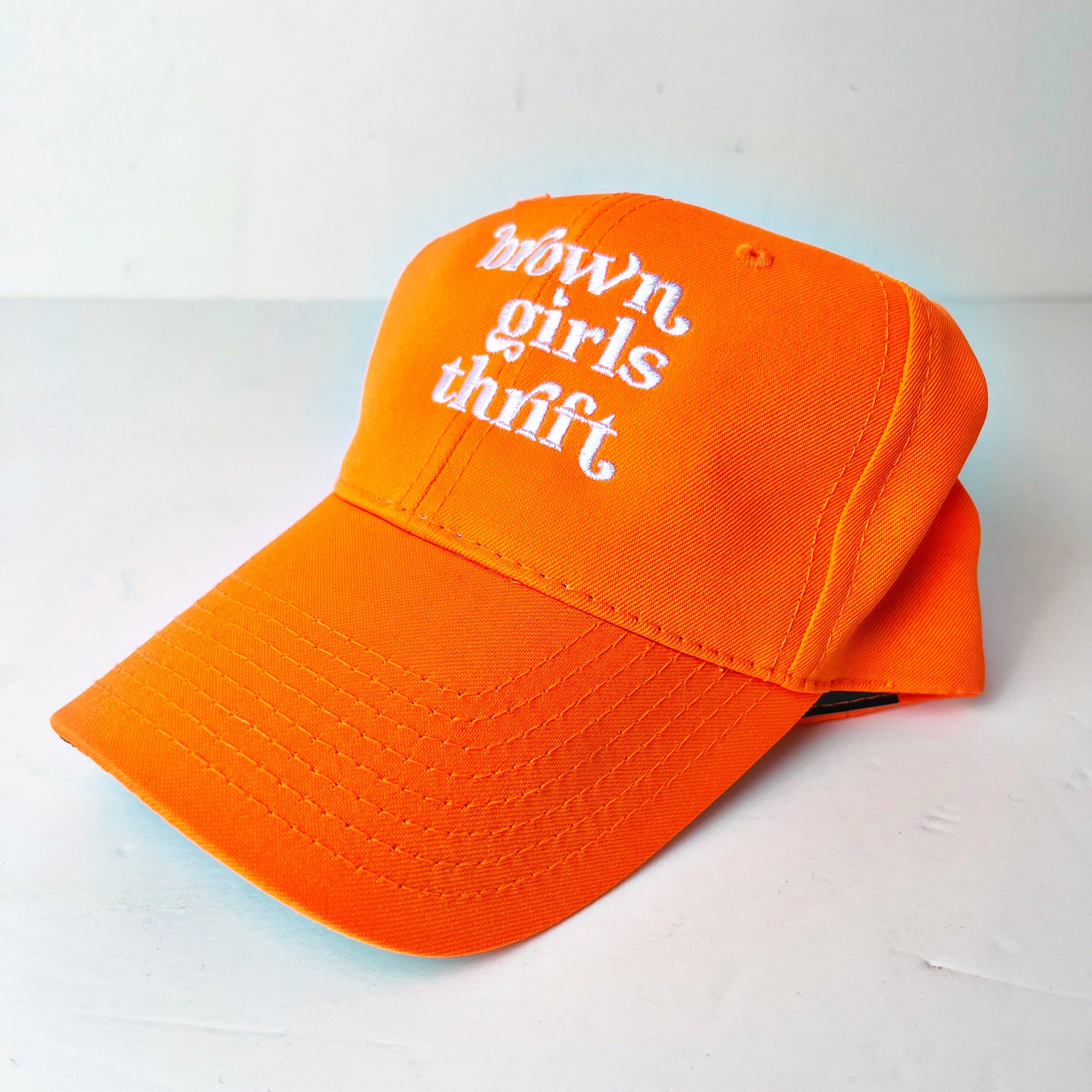 Brown Girls Thrift Neon Orange White Logo Hat 1 of 1
