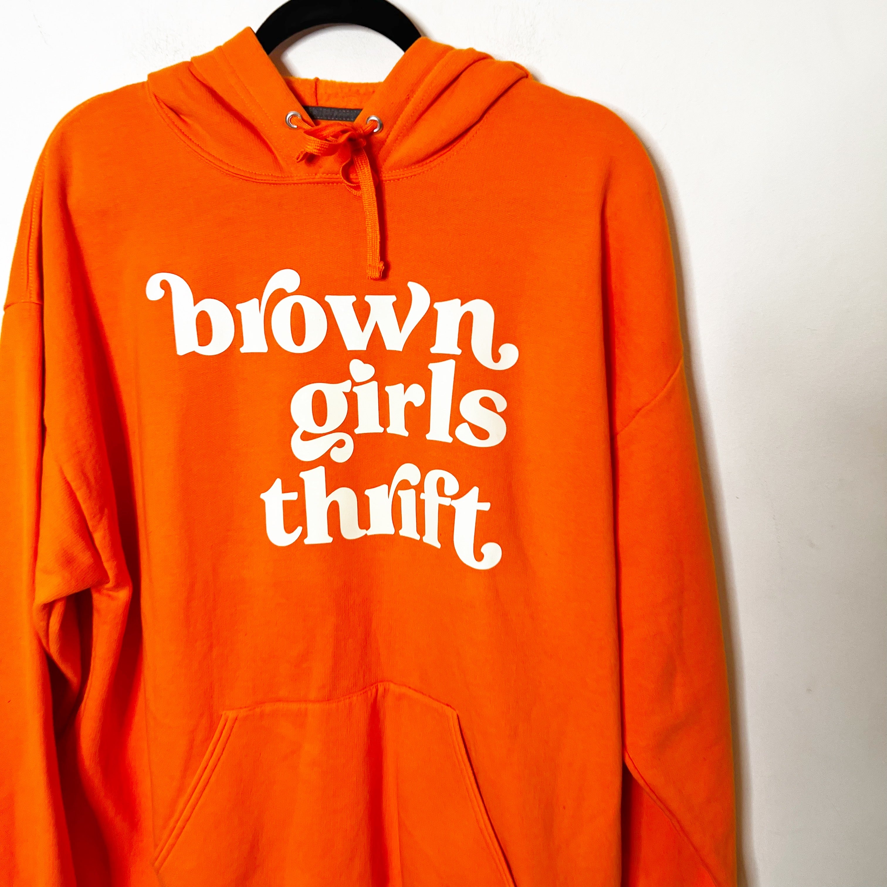 SZ XL Orange and White Brown Girls Thrift Hoodie