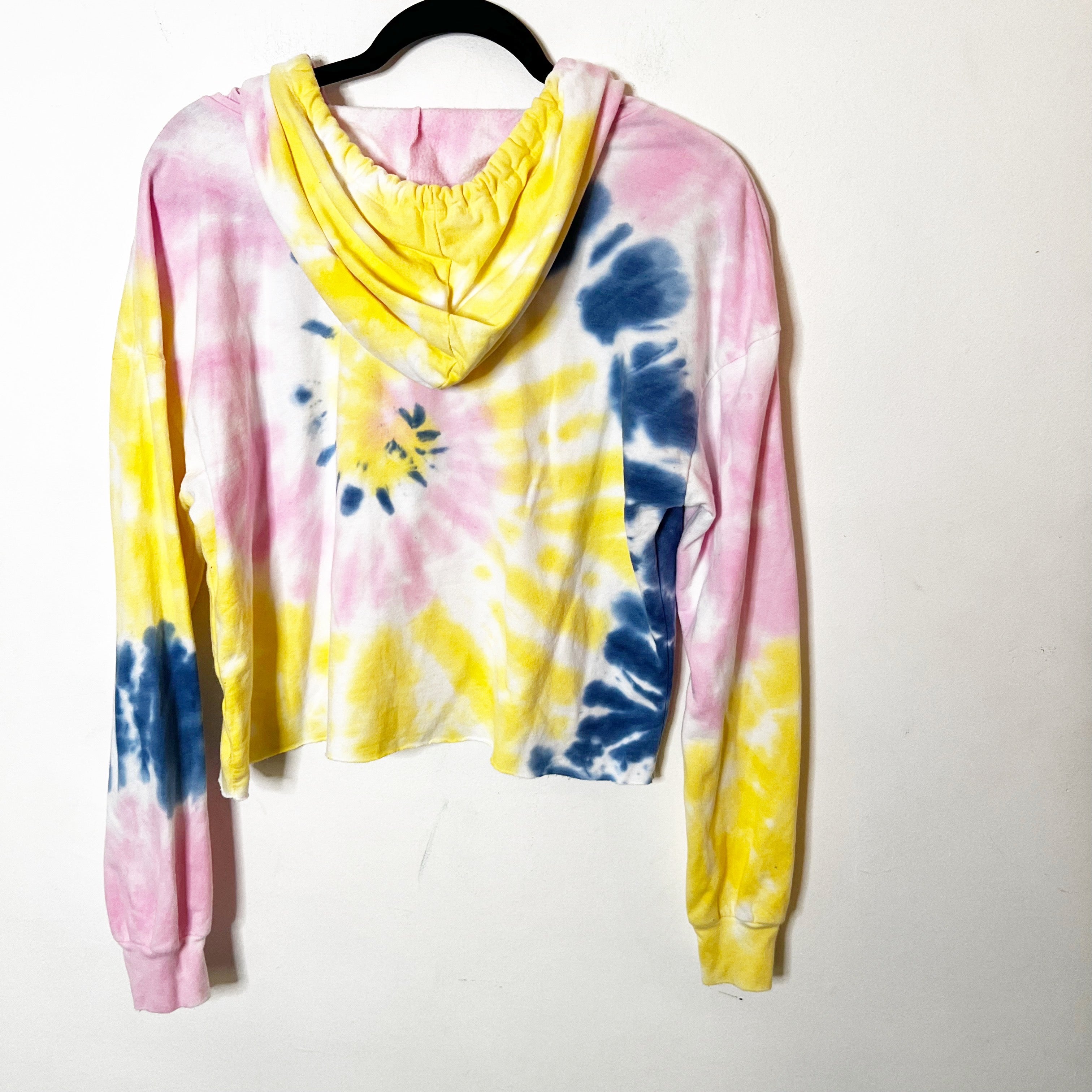 SZ S Tie Dye Crop BGT Hoodie Pink Blue & Yellow