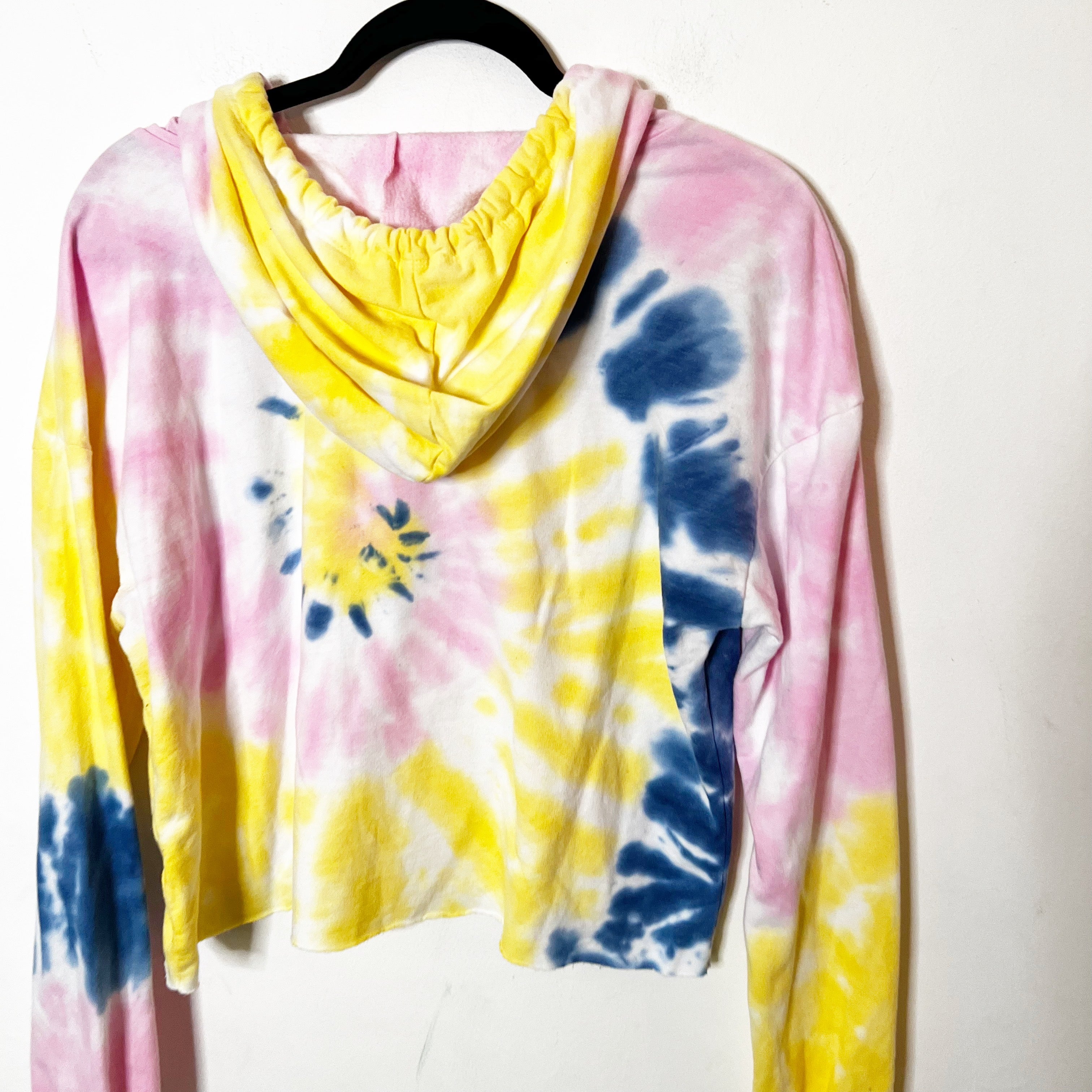 SZ S Tie Dye Crop BGT Hoodie Pink Blue & Yellow