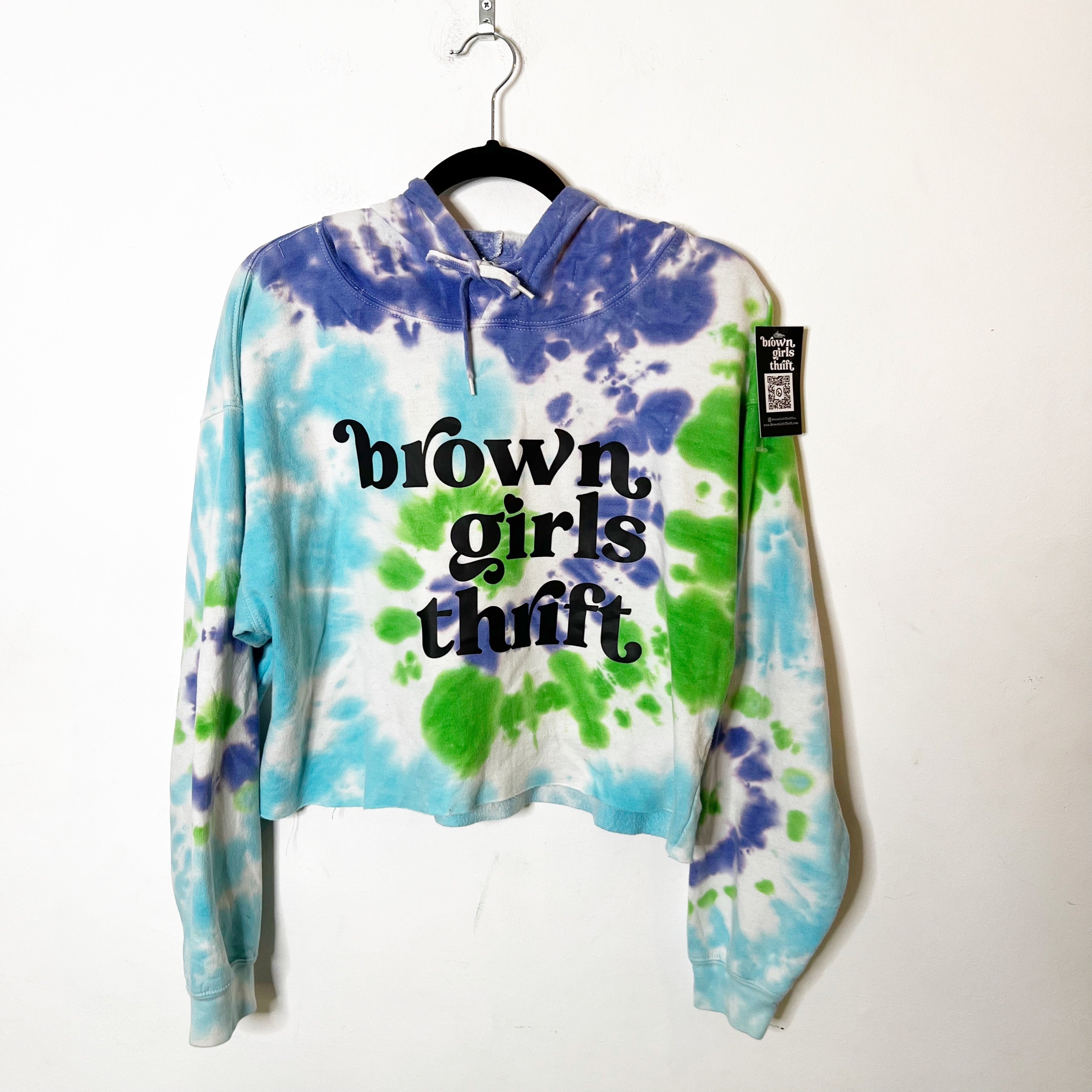 SZ M Tie Dye Cropped  Brown Girls Thrift Hoodie