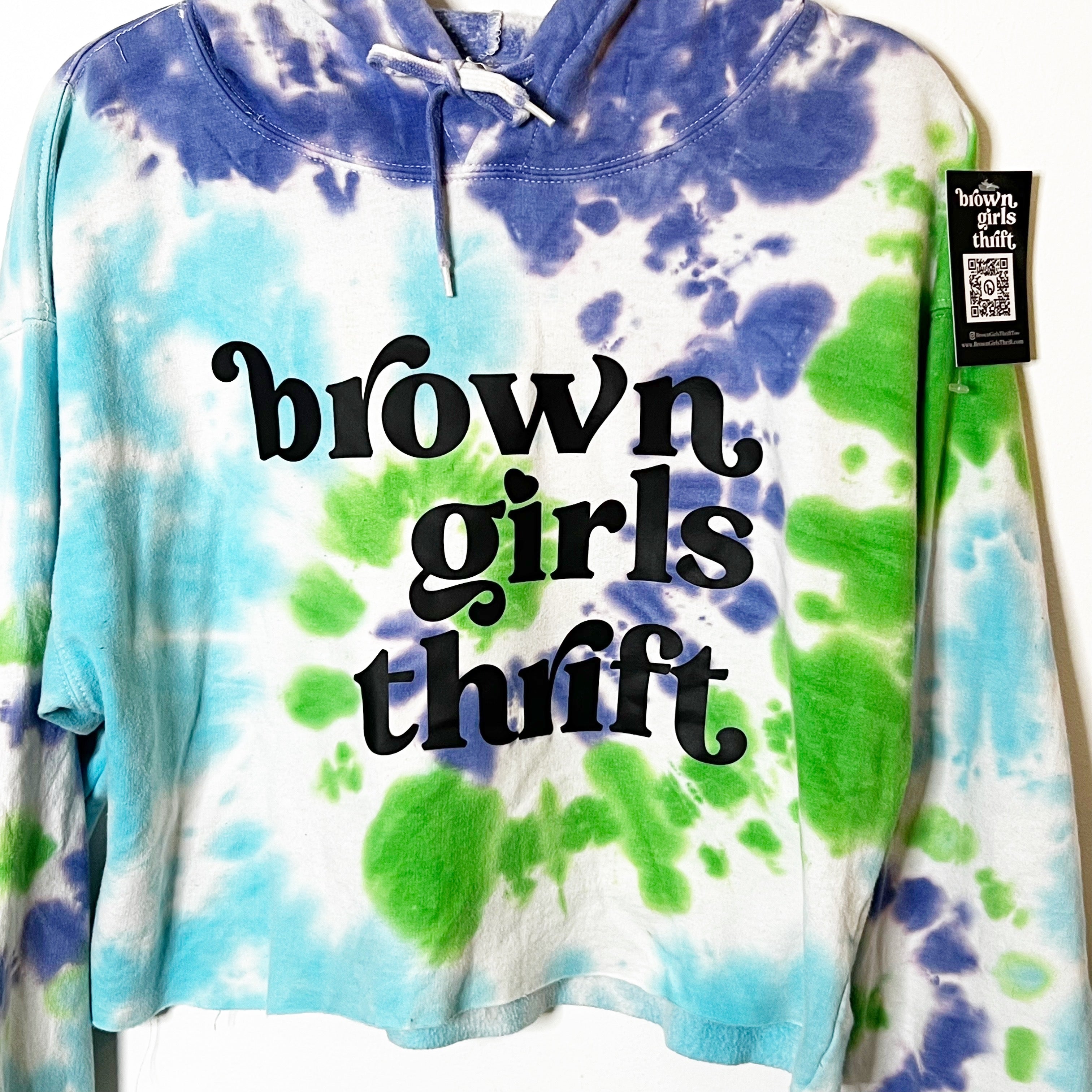 SZ M Tie Dye Cropped  Brown Girls Thrift Hoodie