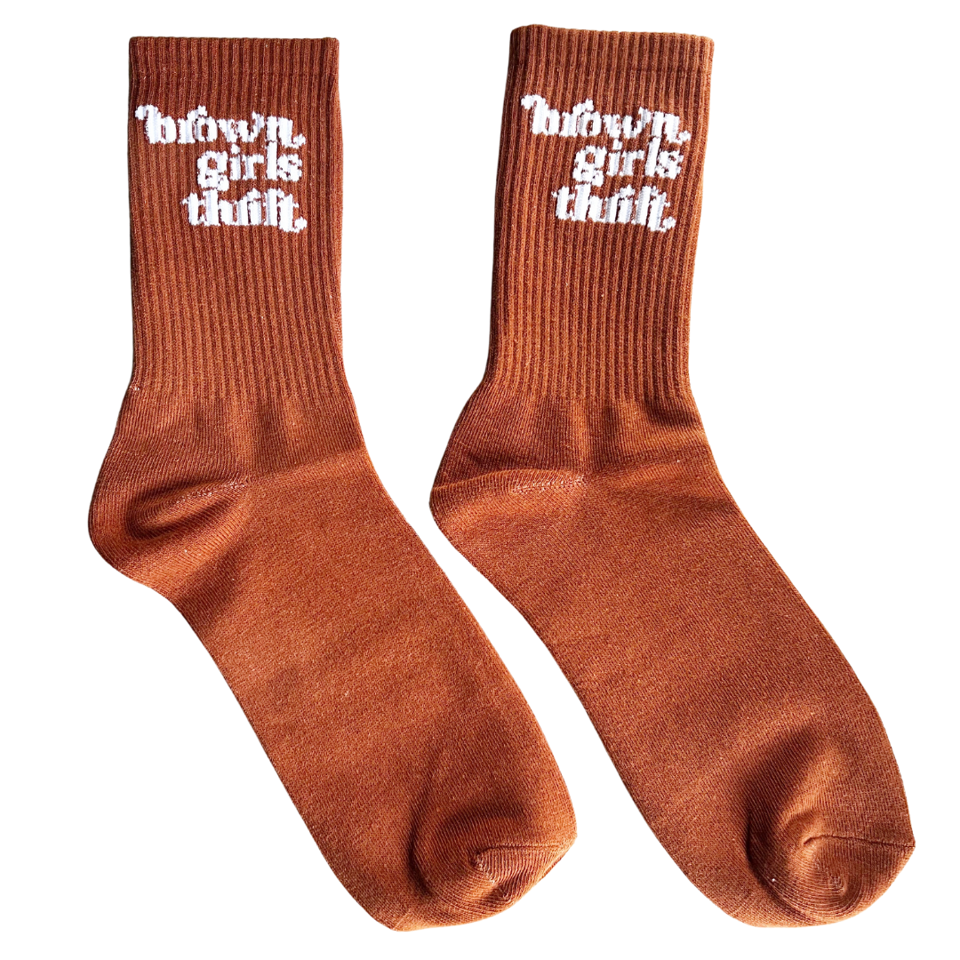 BGT Brown/White Logo Socks SZ 8-12